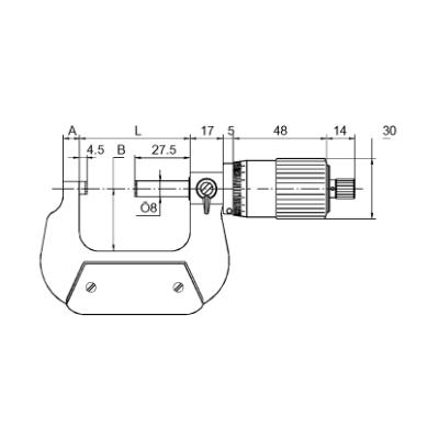 Mikrometerskrue 25-50 x 0,01 mm med stor trommel og 1/100-inddeling