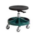 Work Stool with seat in PU foam, footrest with 5 compartments, 5xØ75 wheels and height 310-390 mm (GREEN)
